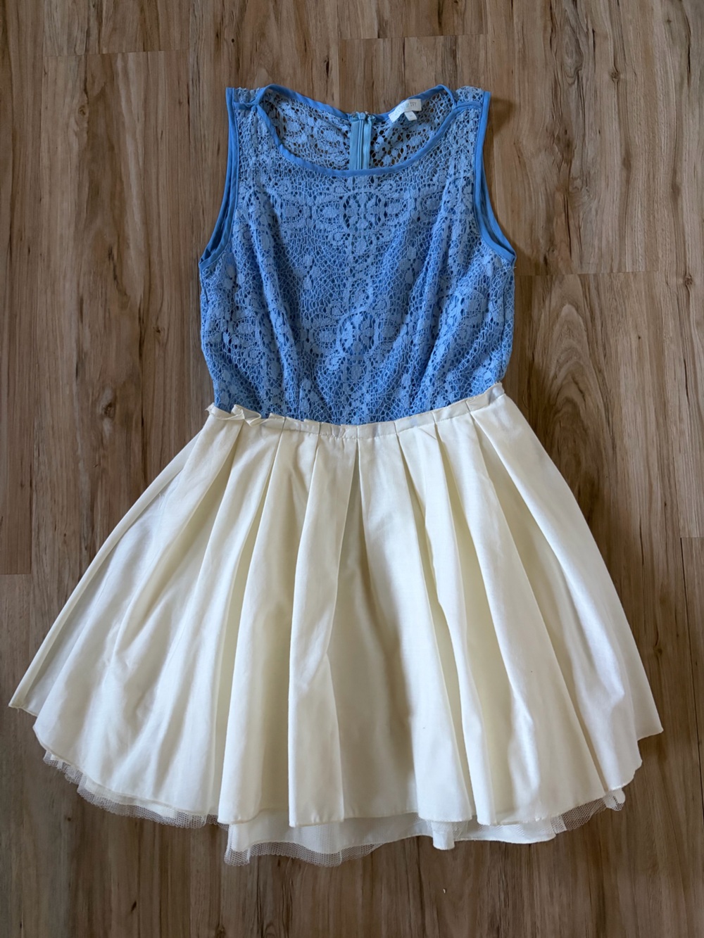 Blue Lace Top with Cream Full Skirt Dress